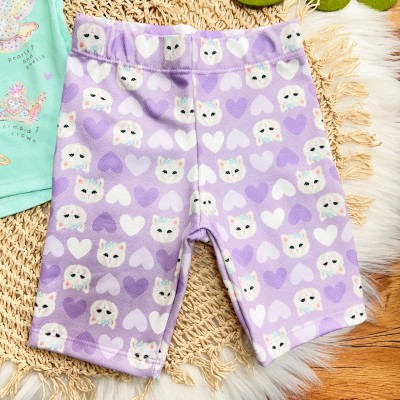 Conj. Blusa My Favorite Things e Short Gatinhas - Verde Água e Lilás